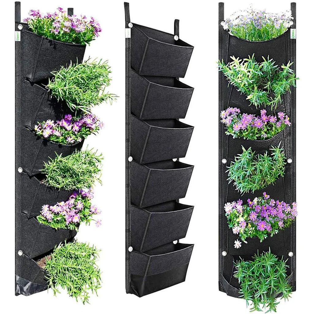 6-Pocket Felt Wall Planter, 107 x 30 cm – Black