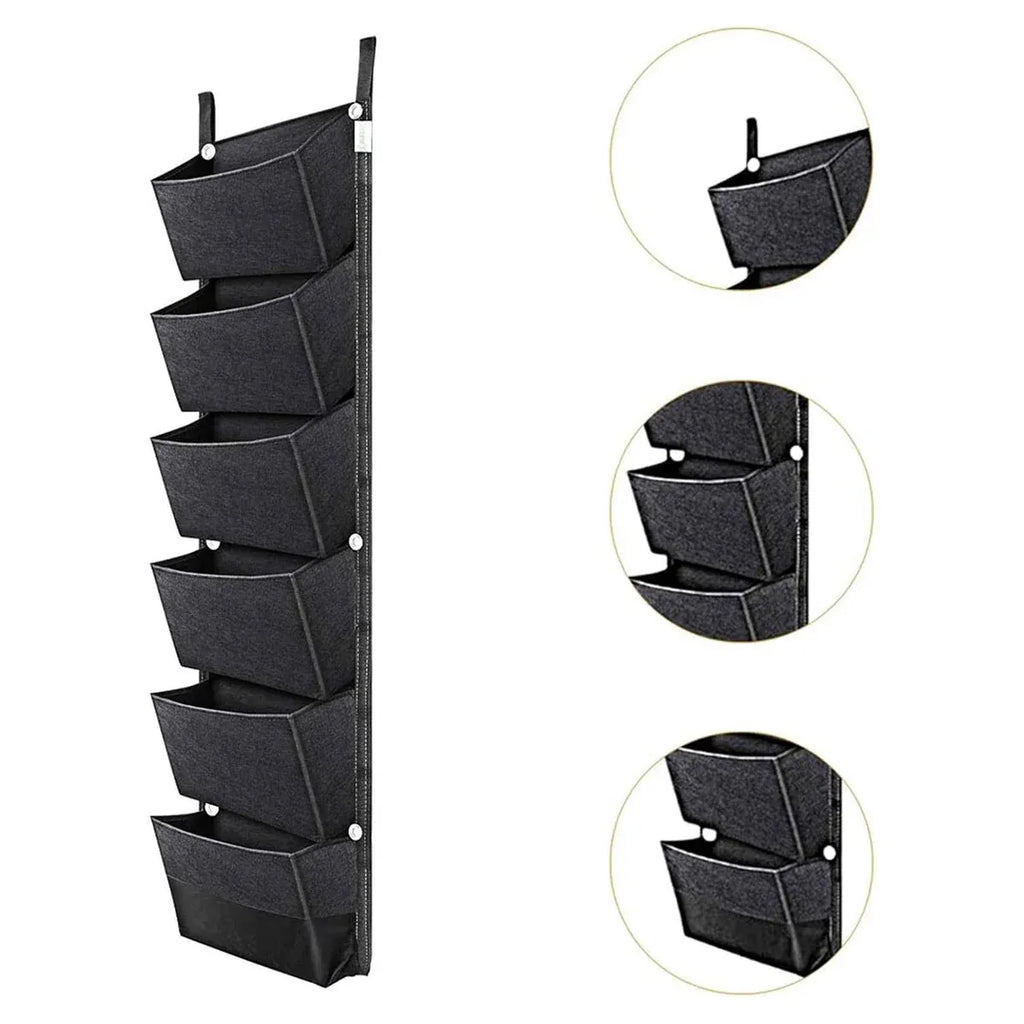 6-Pocket Felt Wall Planter, 107 x 30 cm – Black