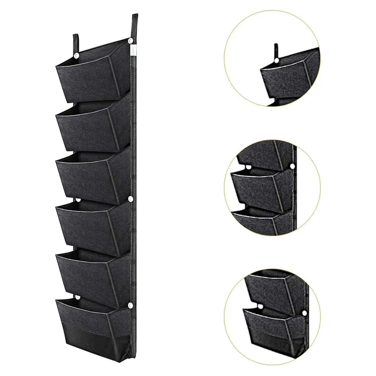 6-Pocket Felt Wall Planter, 107 x 30 cm – Black