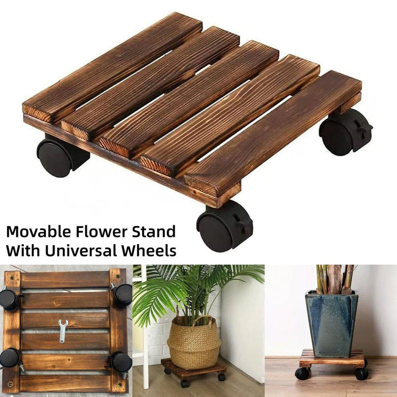 Rolling Plant Pot Stand with 4 Castors, 25 x 25 cm – Brown
