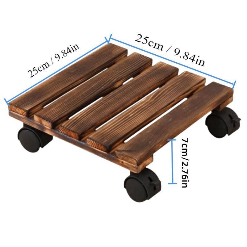 Rolling Plant Pot Stand with 4 Castors, 25 x 25 cm – Brown