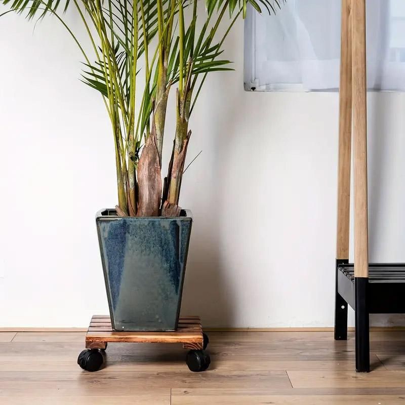 Rolling Plant Pot Stand with 4 Castors, 25 x 25 cm – Brown