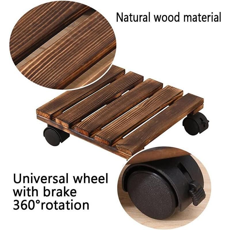 Rolling Plant Pot Stand with 4 Castors, 25 x 25 cm – Brown