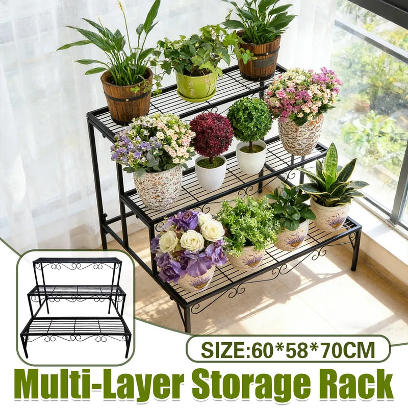 3-Tier Metal Plant Stand, 70 cm – Black