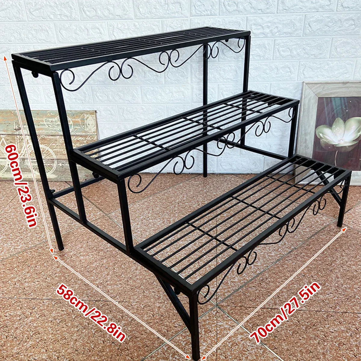 3-Tier Metal Plant Stand, 70 cm – Black