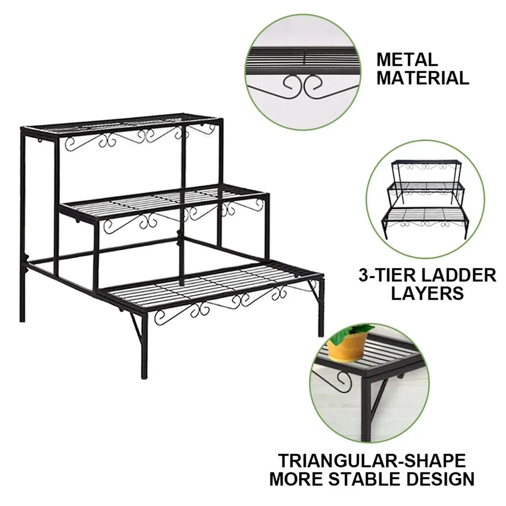 3-Tier Metal Plant Stand, 70 cm – Black