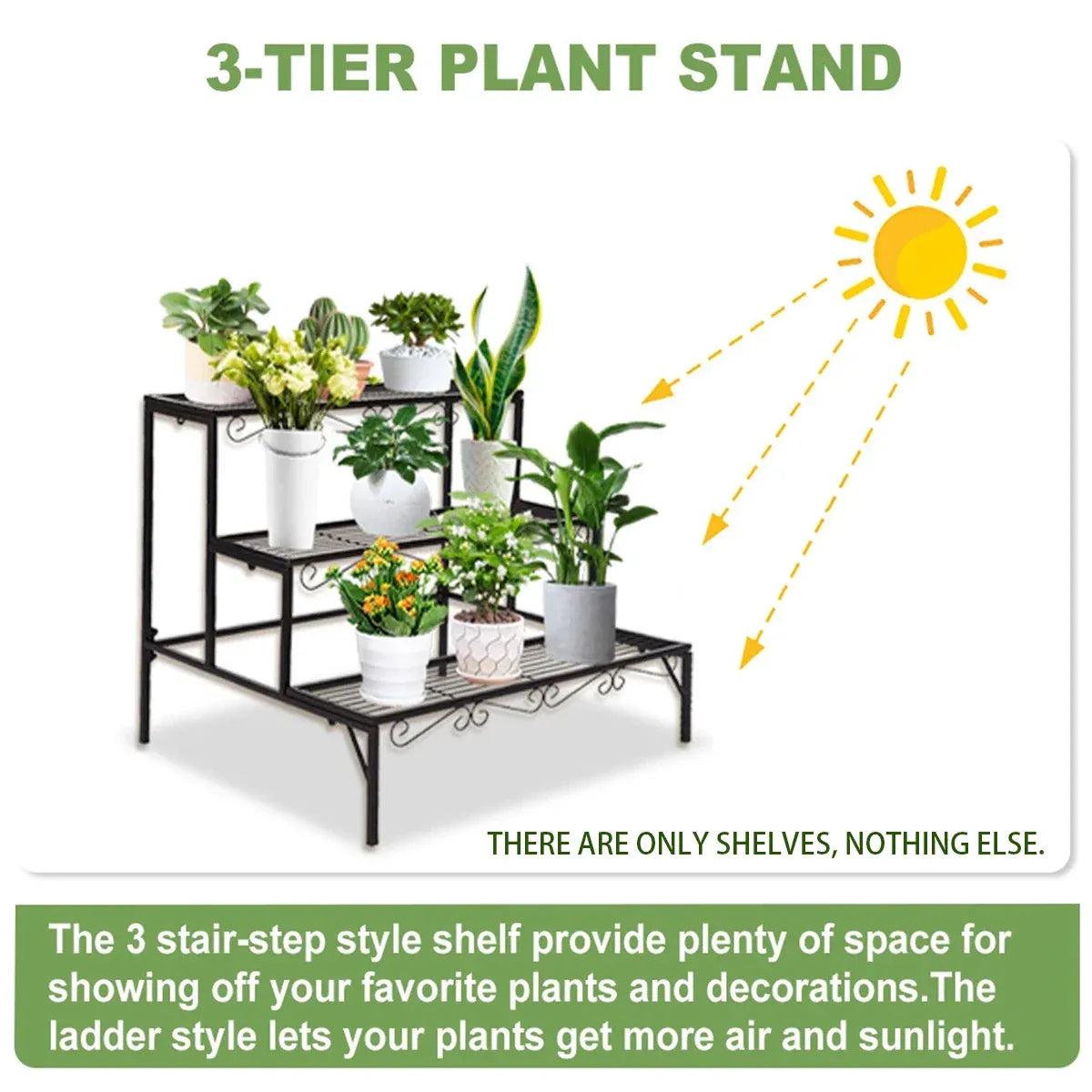3-Tier Metal Plant Stand, 70 cm – Black