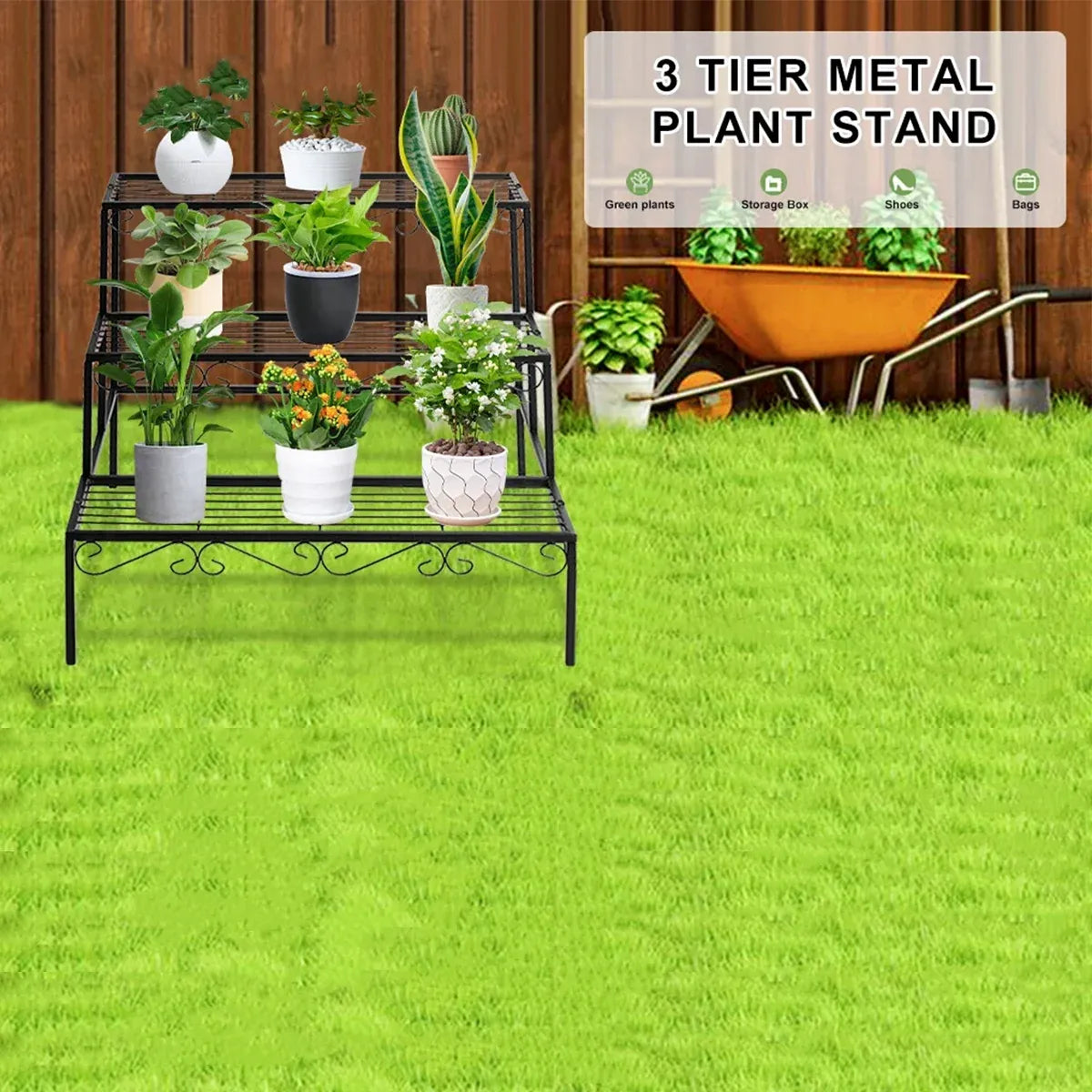 3-Tier Metal Plant Stand, 70 cm – Black