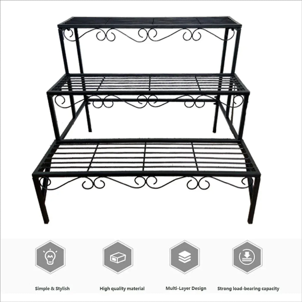 3-Tier Metal Plant Stand, 70 cm – Black