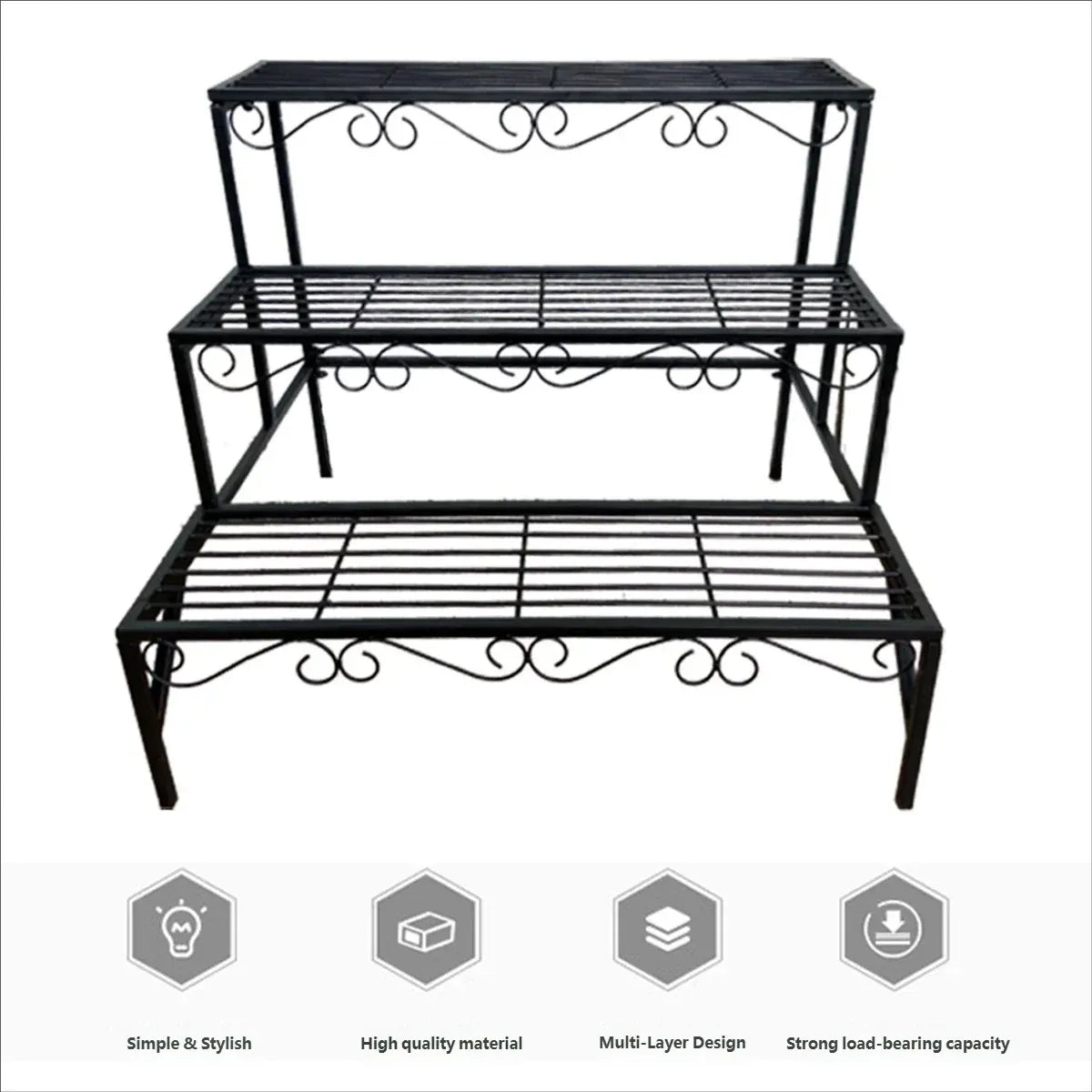 3-Tier Metal Plant Stand, 70 cm – Black