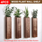 Wooden Wall Plant Shelves with Leaf Carving – Set of 4