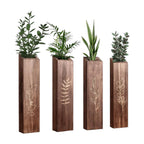 Wooden Wall Plant Shelves with Leaf Carving – Set of 4