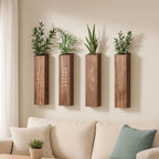 Wooden Wall Plant Shelves with Leaf Carving – Set of 4
