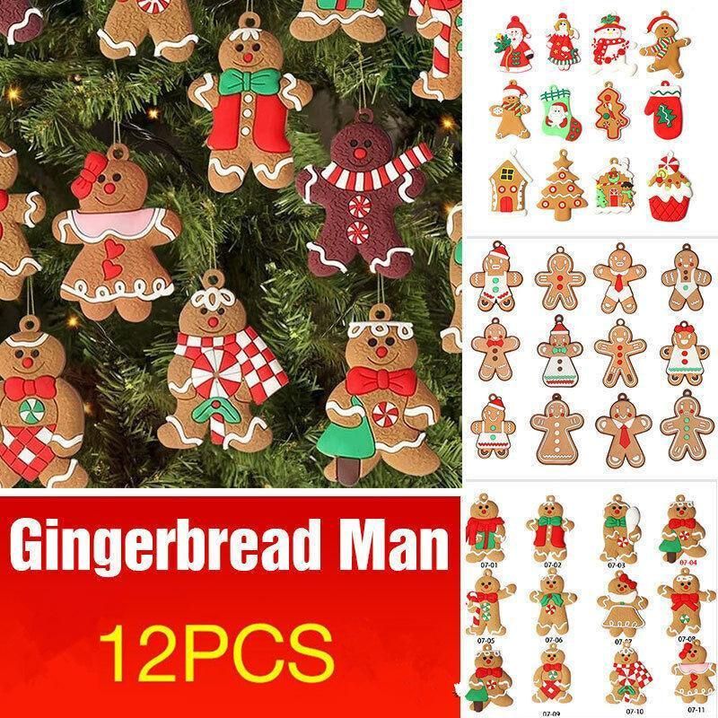 Gingerbread Man & Snowflake Christmas Hanging Ornaments – Pack of 12