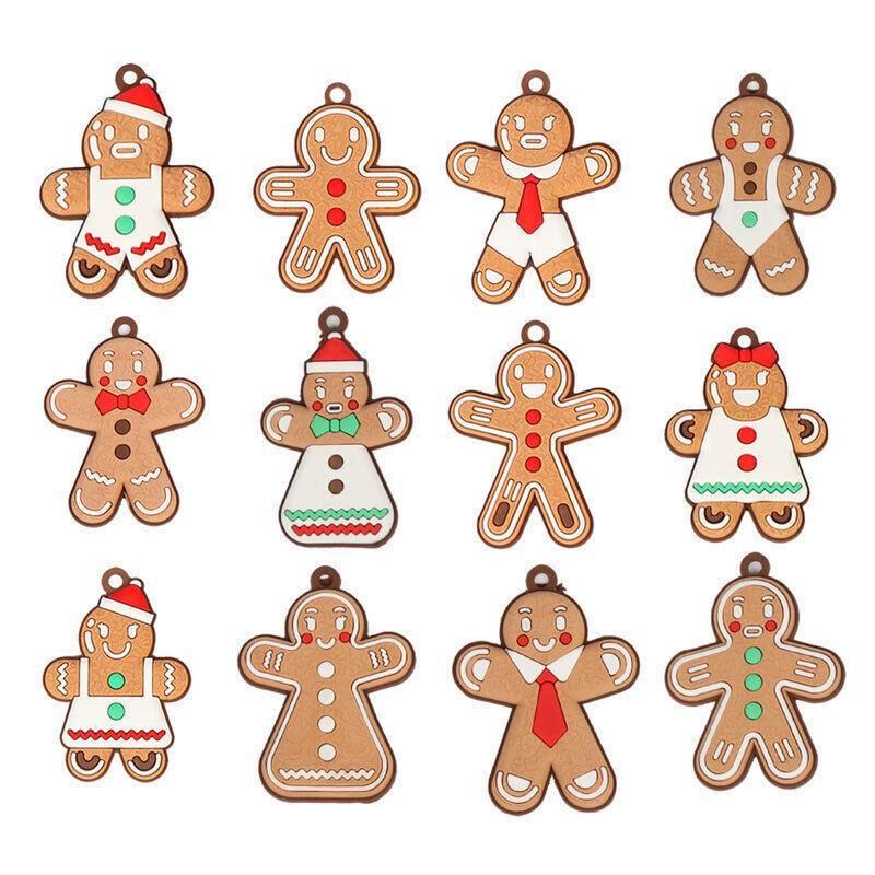 Gingerbread Man & Snowflake Christmas Hanging Ornaments – Pack of 12