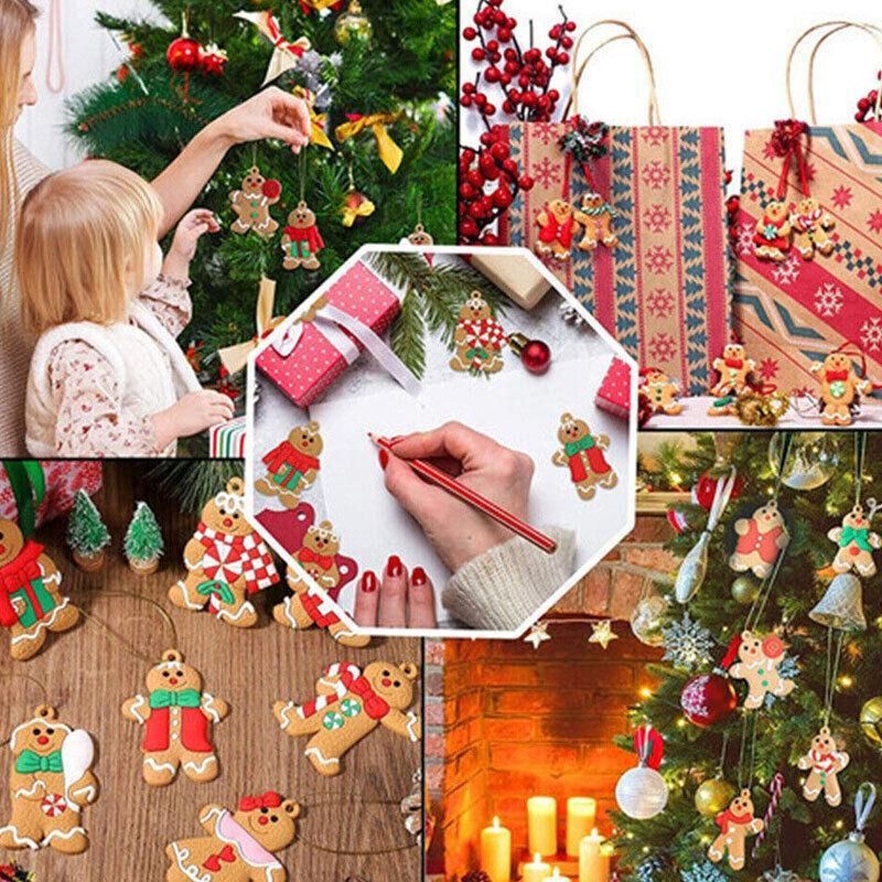 Gingerbread Man & Snowflake Christmas Hanging Ornaments – Pack of 12