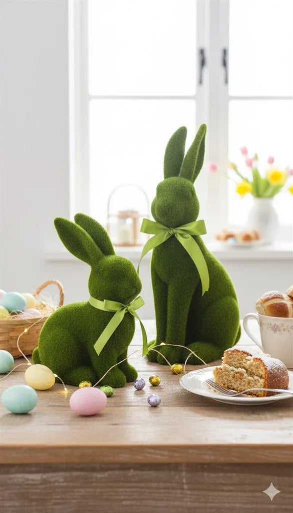 Easter Flocked Green Rabbit, 39 cm – Bulk Buy x4