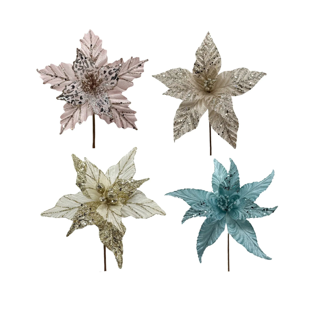 Christmas Poinsettia, 23 cm – 4 Assorted Designs, Bulk Buy x36