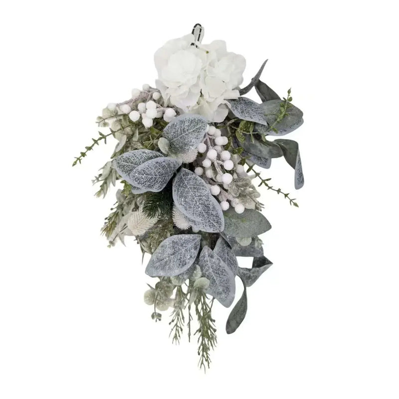 Christmas White Hydrangea & Berry Drop, 80 cm