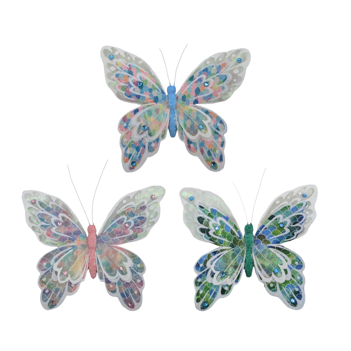 Gem Butterfly with Clip, 16 x 13 cm – 3 Assorted Designs, Bulk Buy x36