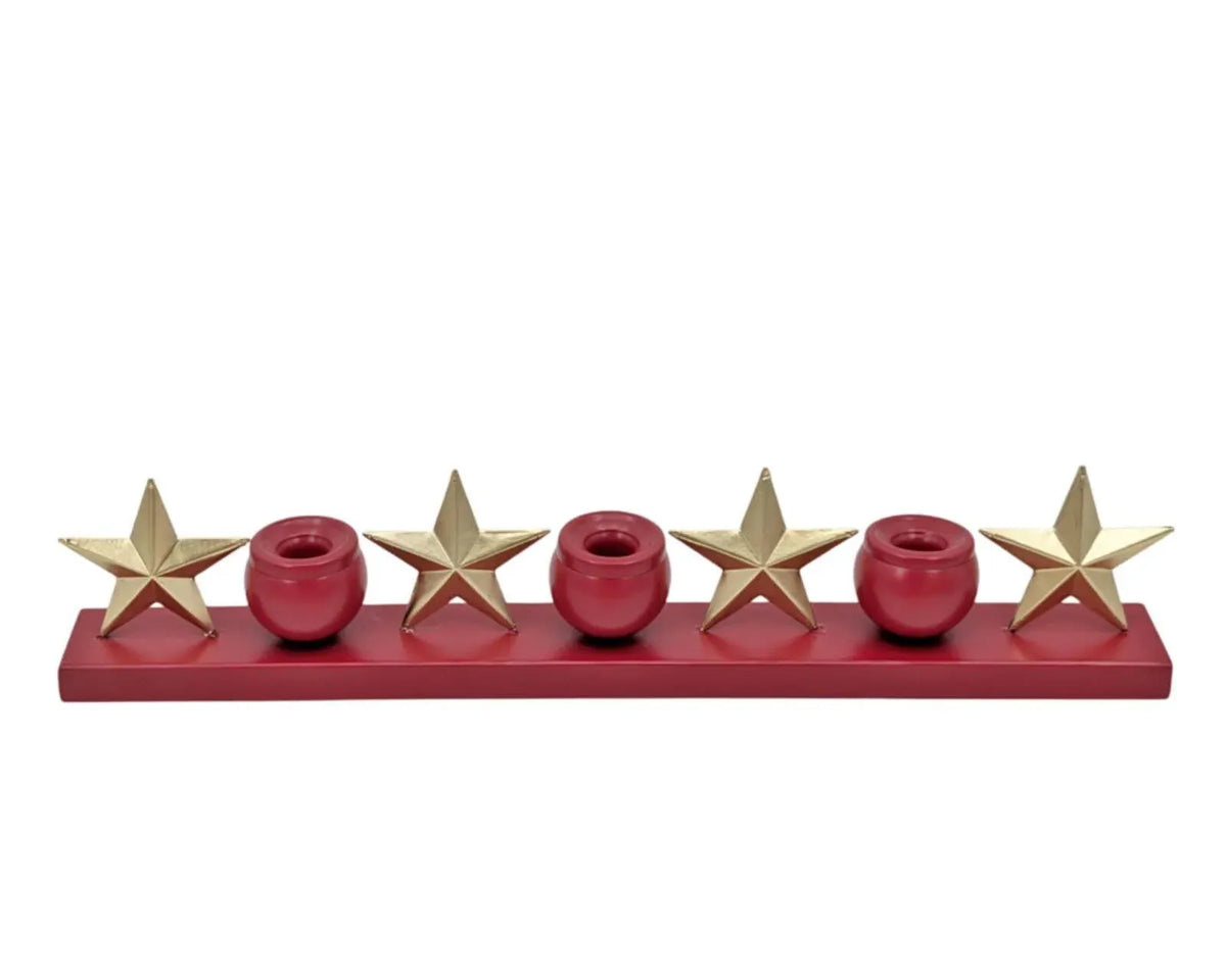 Christmas Red Candle Holder with 4 Gold Stars, 53 x 6 x 10.5 cm – Bulk Buy x6