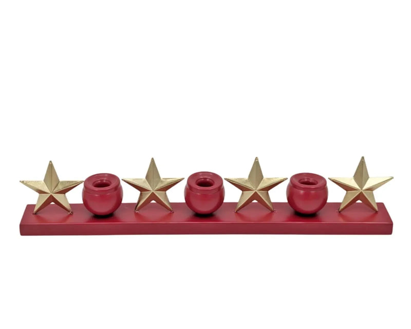 Christmas Red Candle Holder with 4 Gold Stars, 53 x 6 x 10.5 cm – Bulk Buy x6