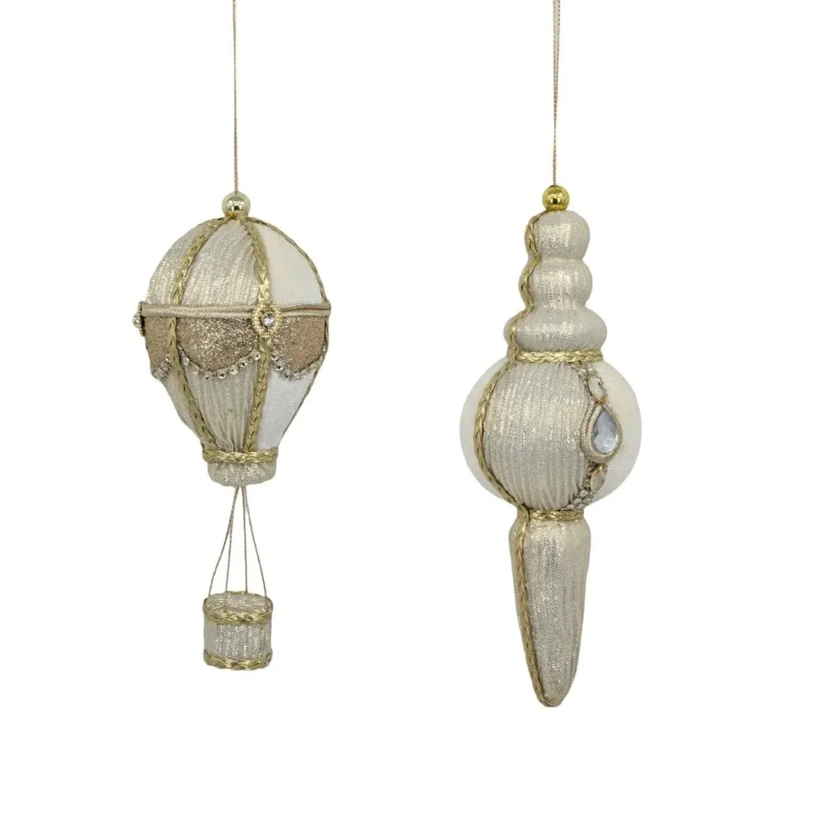 Christmas Champagne & White Velvet Ornament, 18/22 cm – 2 Assorted Designs, Bulk Buy x24