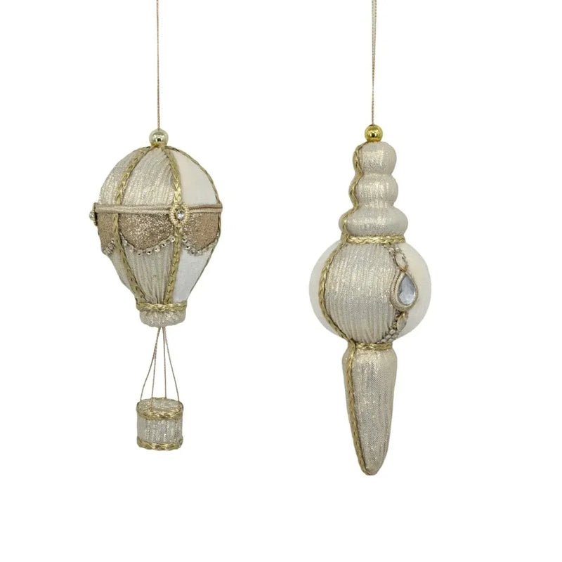 Christmas Champagne & White Velvet Ornament, 18/22 cm – 2 Assorted Designs, Bulk Buy x24