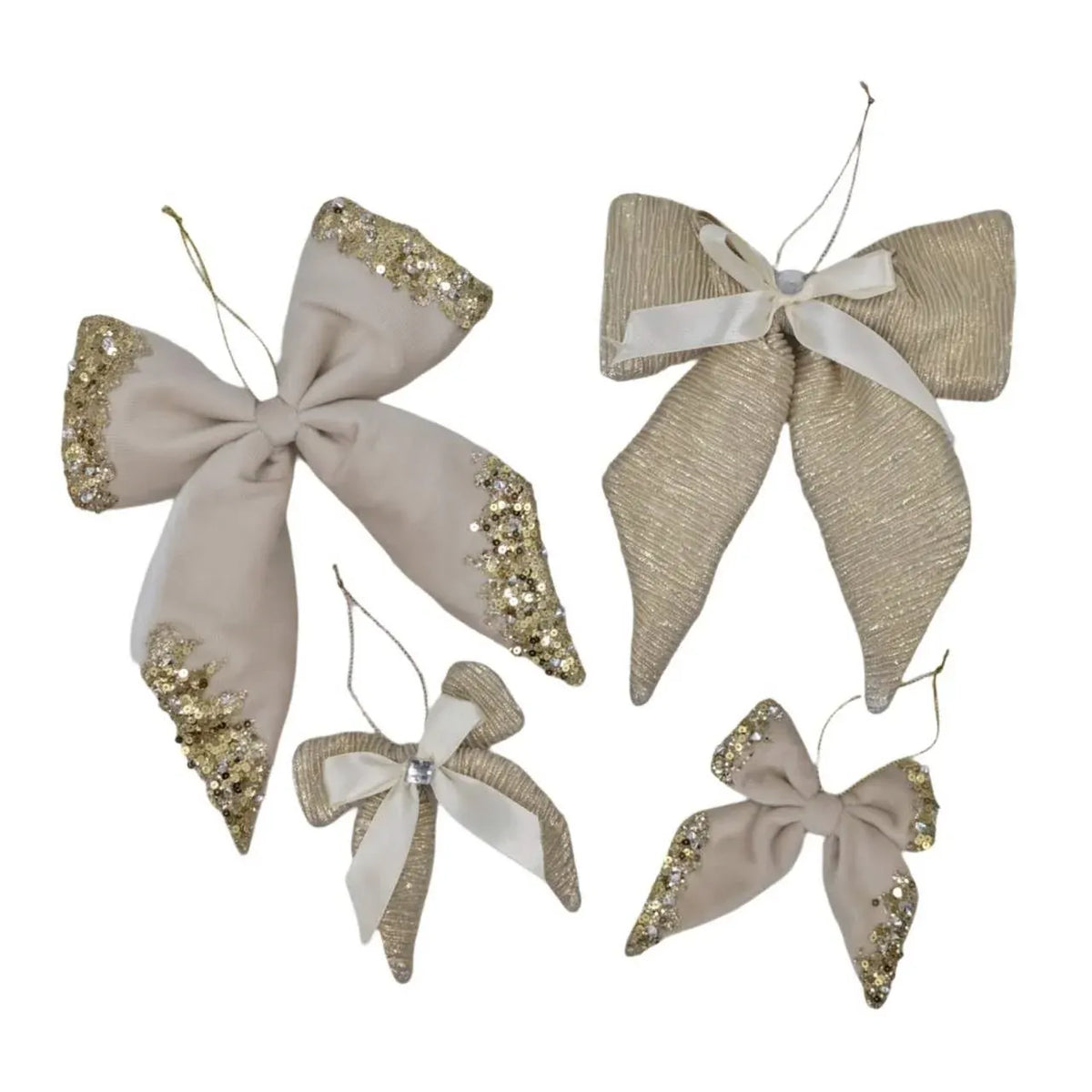 Christmas Champagne & White Velvet Bow, 11 cm – 2 Assorted Designs, Bulk Buy x24