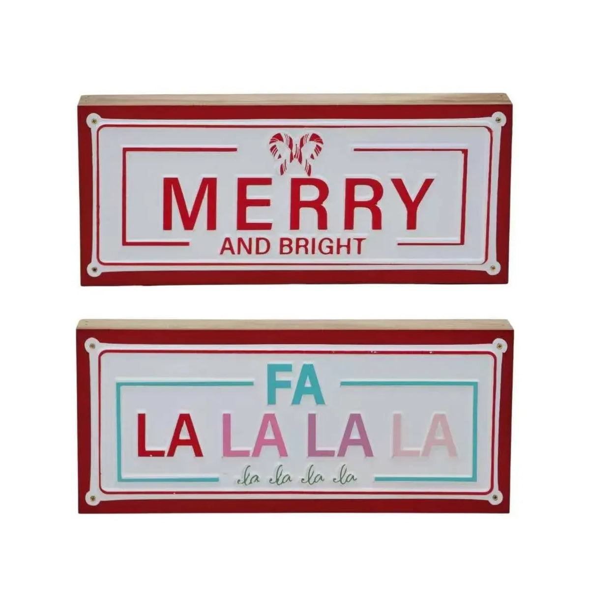 Christmas Sign on Wooden Box Deco, 30 x 13 cm – 2 Assorted Designs, Bulk Buy x8