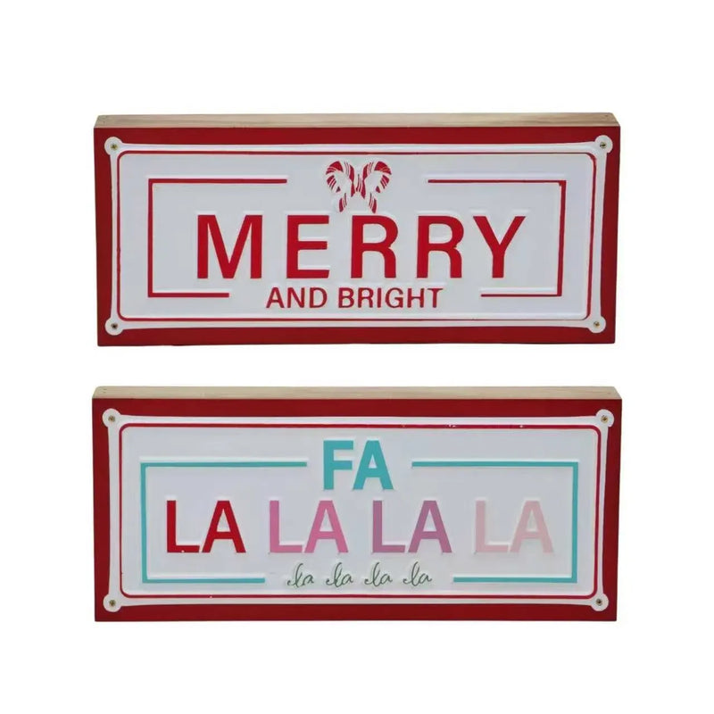 Christmas Sign on Wooden Box Deco, 30 x 13 cm – 2 Assorted Designs, Bulk Buy x8
