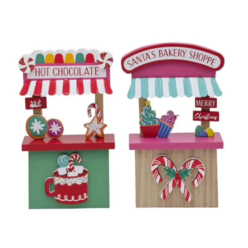 Christmas Shop Frontage MDF Deco, 14.5 x 21.5 cm H – 2 Assorted Designs, Bulk Buy x12