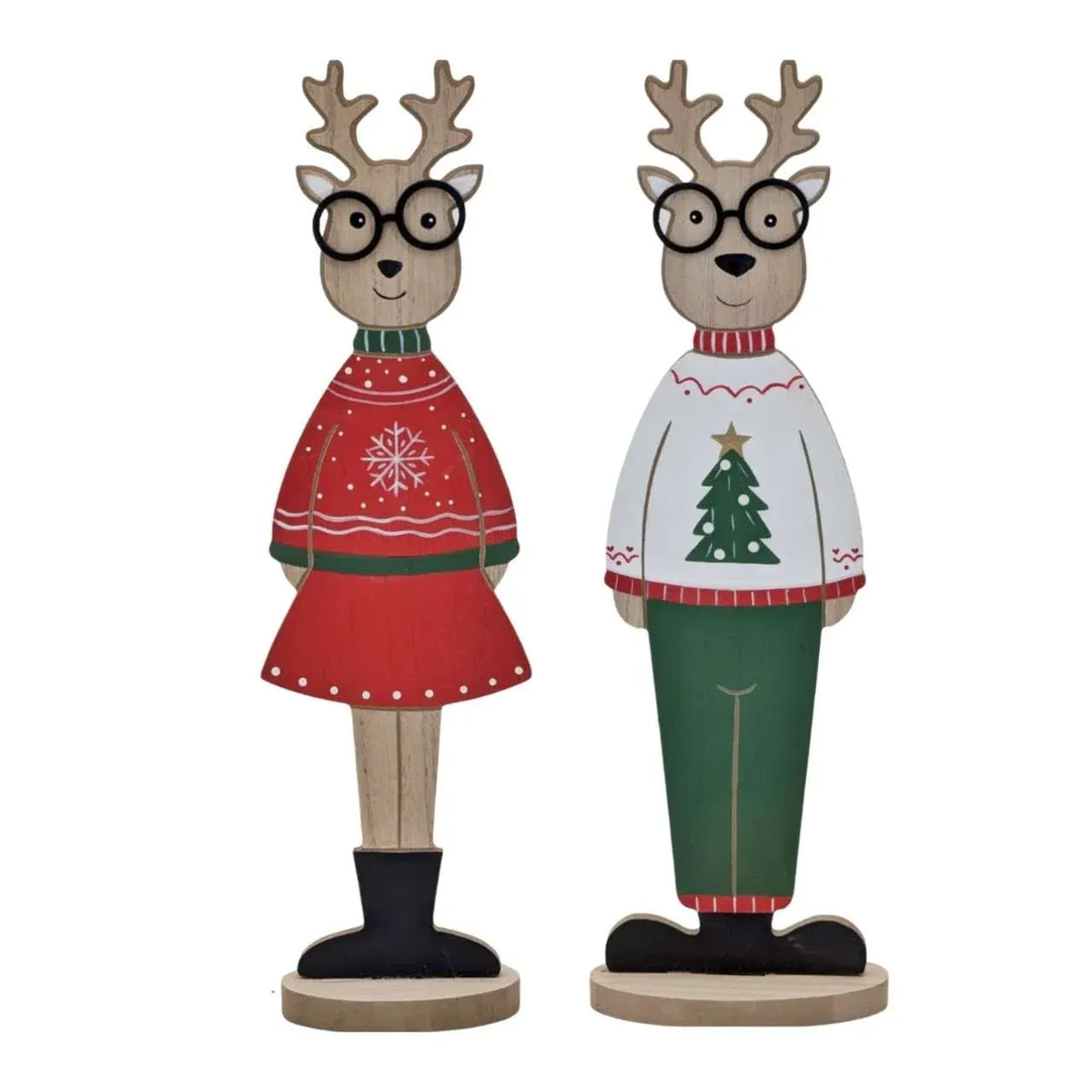 Christmas MDF Standing Reindeer Deco, 15 x 48 cm H – 2 Assorted Designs, Bulk Buy x12