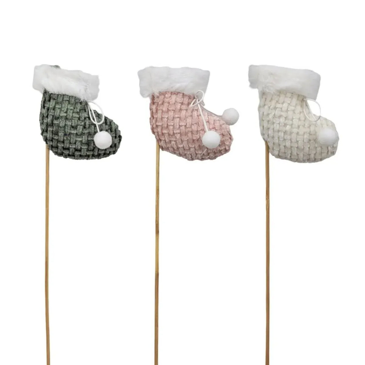 Christmas Fabric Shoes Stick, 7.5 cm – 3 Assorted Designs, Bulk Buy x24