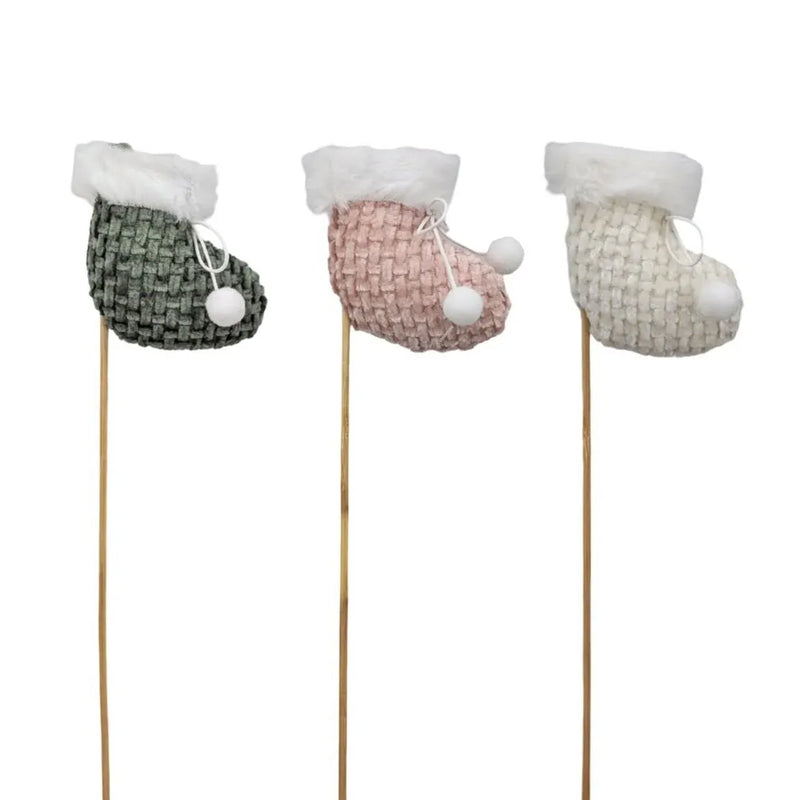 Christmas Fabric Shoes Stick, 7.5 cm – 3 Assorted Designs, Bulk Buy x24