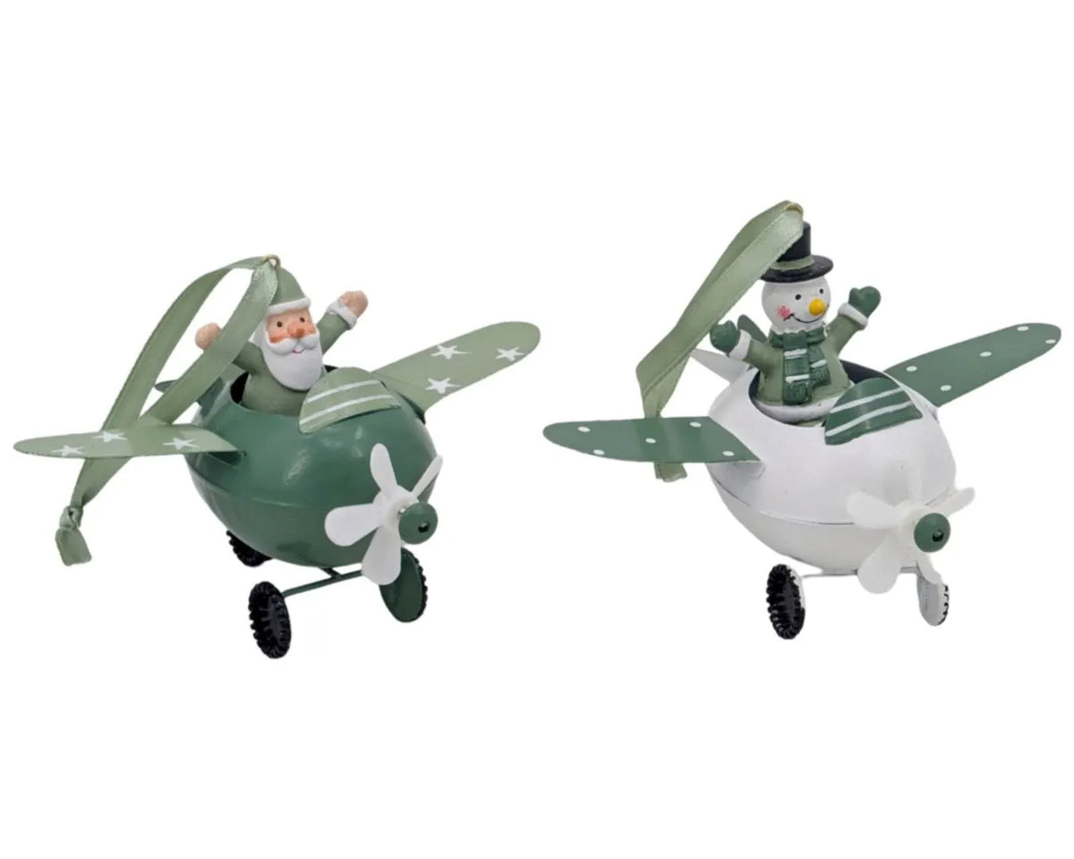 Christmas Metal Airplane Hanger, 9.5 x 14 cm – 2 Assorted Designs, Bulk Buy x12