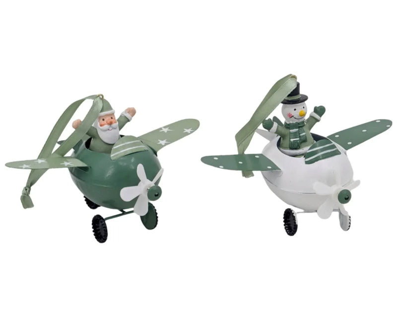 Christmas Metal Airplane Hanger, 9.5 x 14 cm – 2 Assorted Designs, Bulk Buy x12