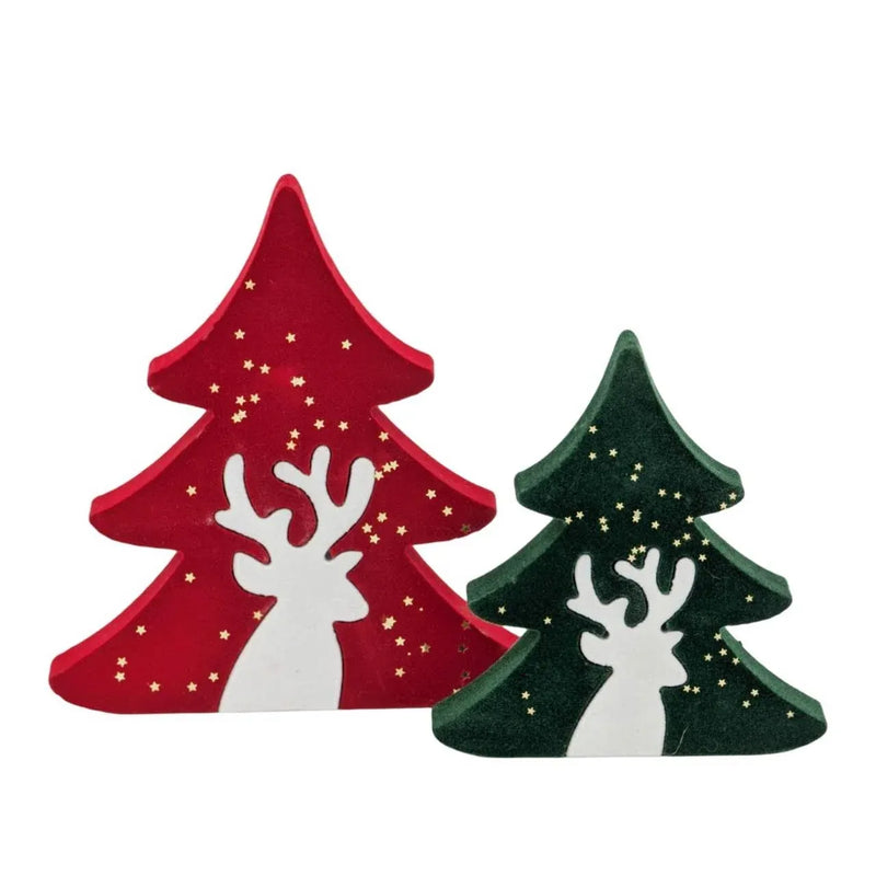 Christmas MDF Velvet Tree Medium, 17.7 x 19 cm – 2 Assorted Designs, Bulk Buy x12
