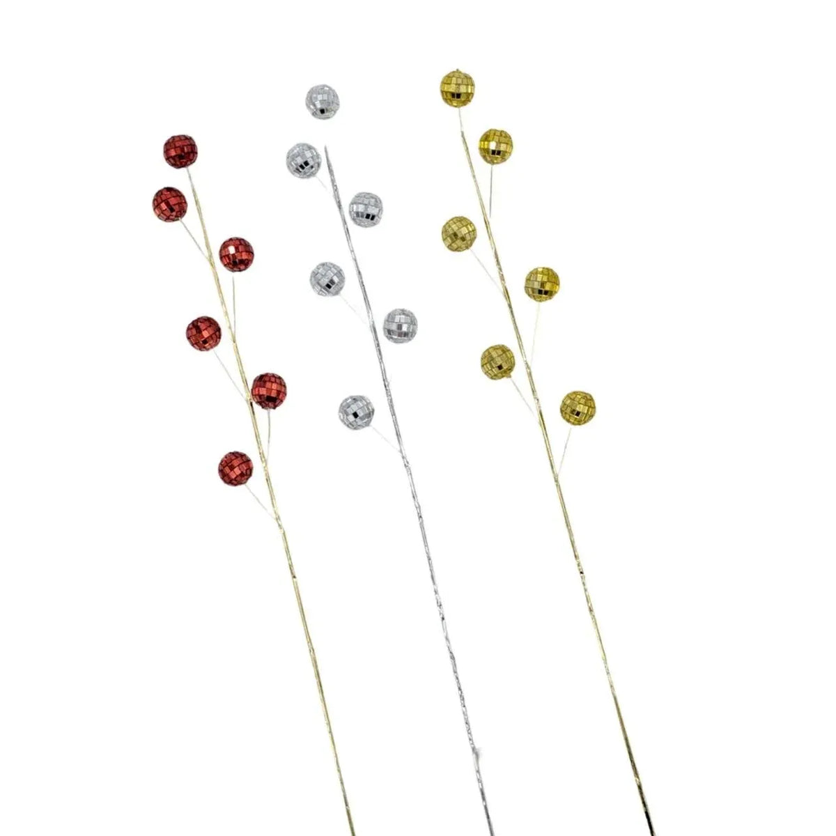 Christmas Mirror Ball Pick, 2 cm Ball – 3 Assorted Designs, Bulk Buy x24