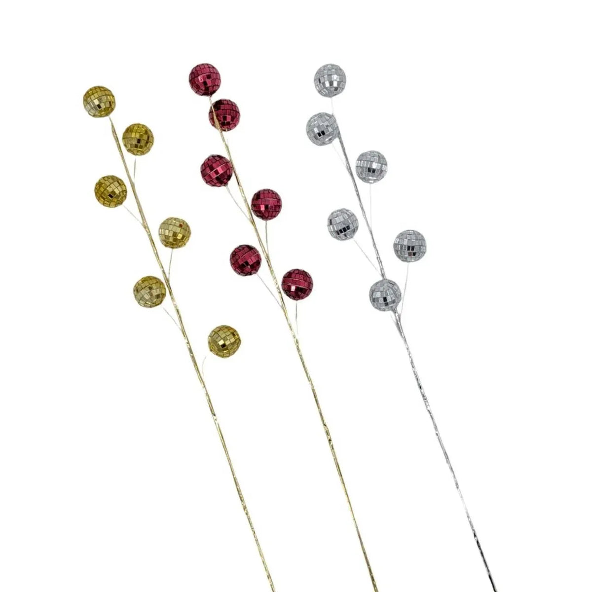 Christmas Mirror Ball Pick, 2.8 cm Ball – 3 Assorted Designs, Bulk Buy x12