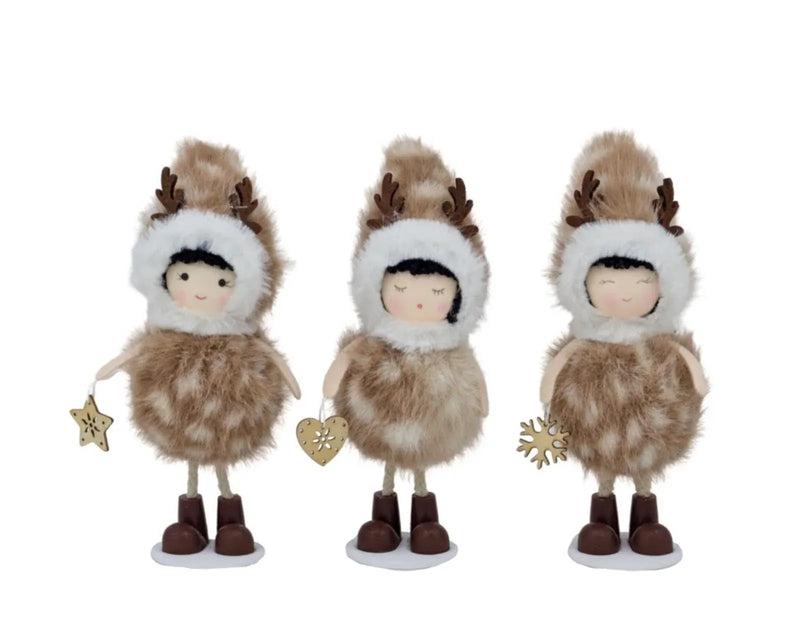 Christmas Reindeer Girls Standing, 16 cm – 3 Assorted Designs, Bulk Buy x24