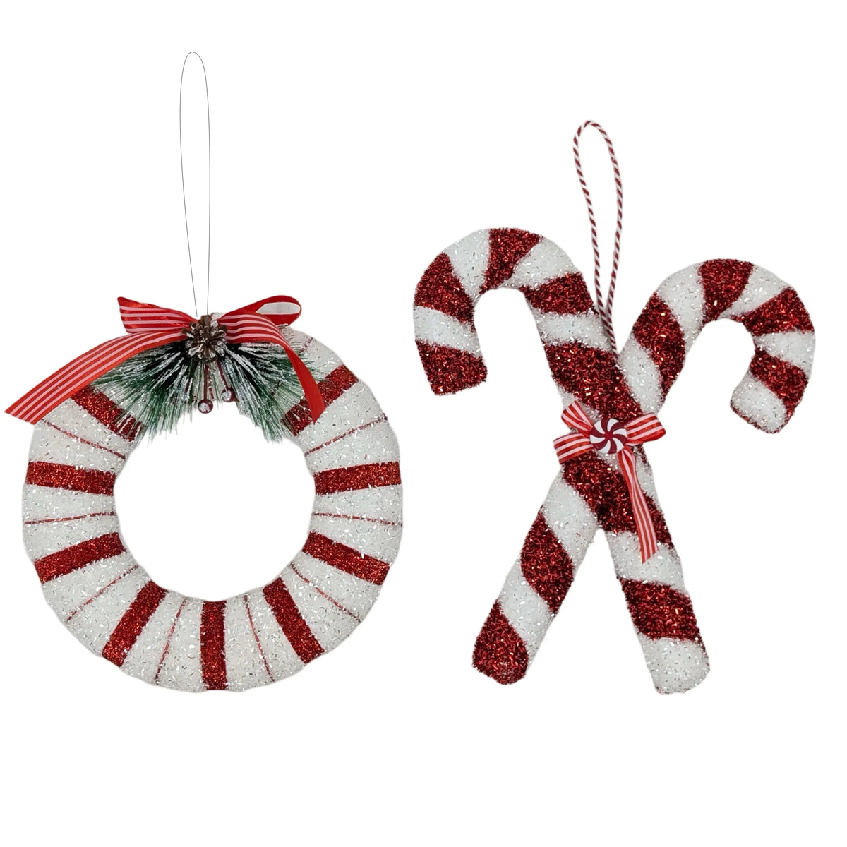 Christmas Red & White Glitter Candy Cane Wreath Hanging, 25 cm – Bulk Buy x12