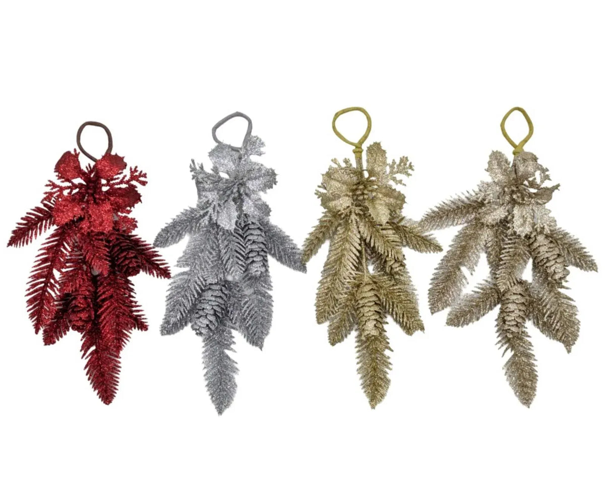 Christmas Glitter Pinecone Teardrop, 31 cm – 4 Assorted Designs, Bulk Buy x36