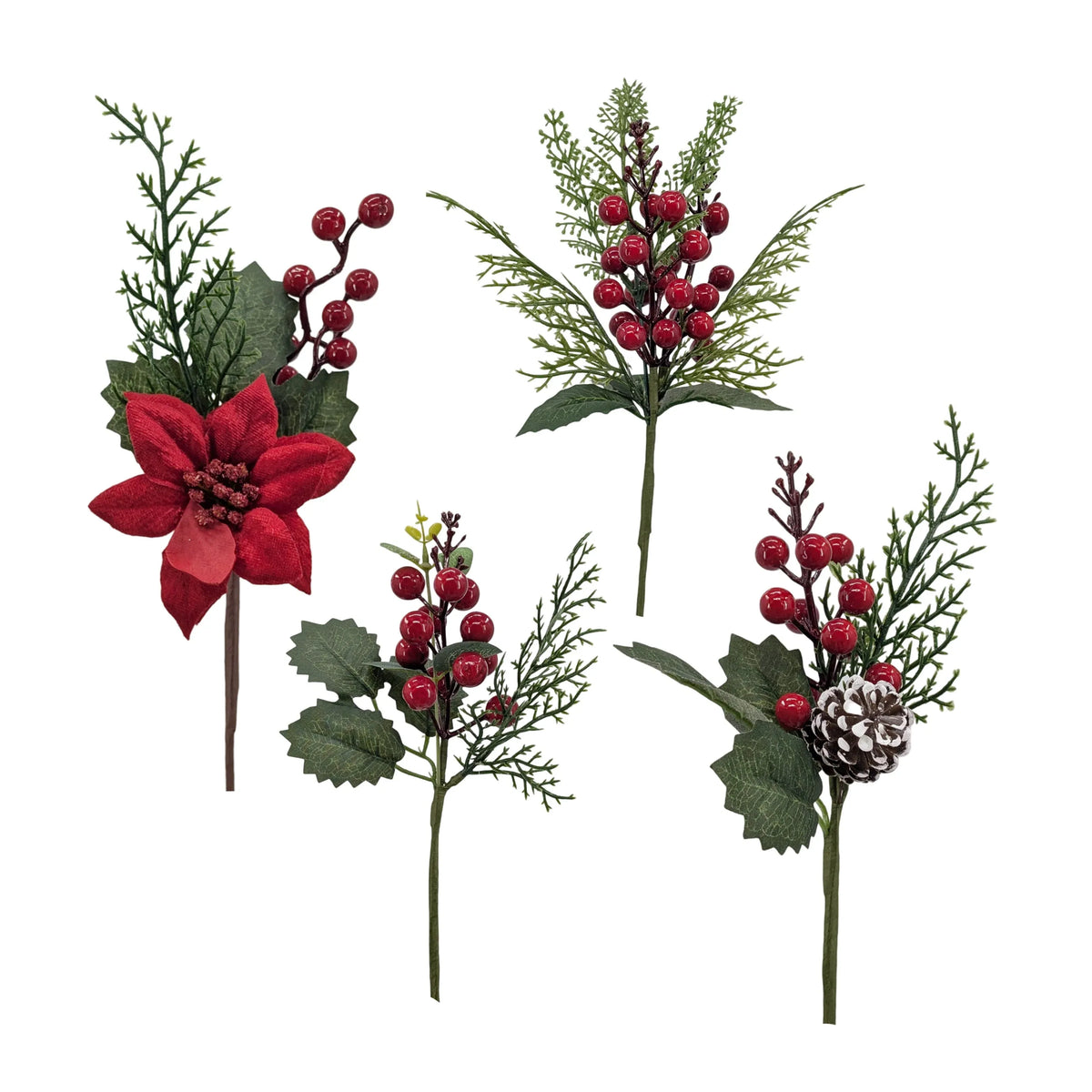 Christmas Berry Pick, 23-28 cm – 4 Assorted Designs, Bulk Buy x36