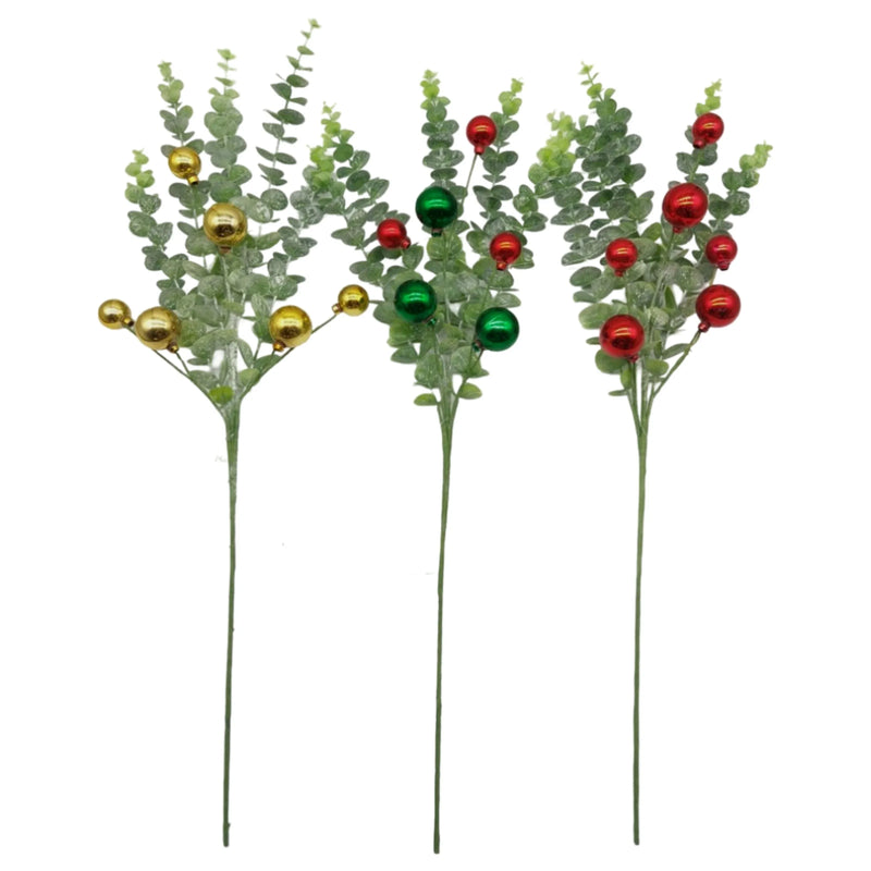 Christmas Bauble & Eucalyptus Spray, 75 cm – 3 Assorted Designs, Bulk Buy x12