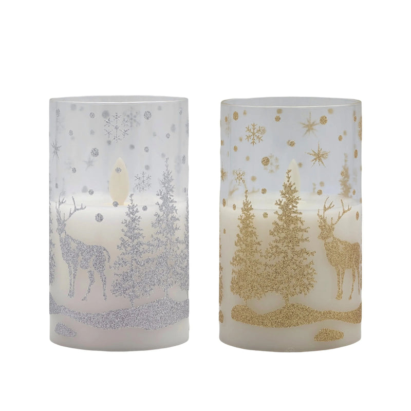 Christmas Glass Tube LED Flickering Candle Medium, 7.5 x 12.5 cm – 2 Assorted Designs, Bulk Buy x12