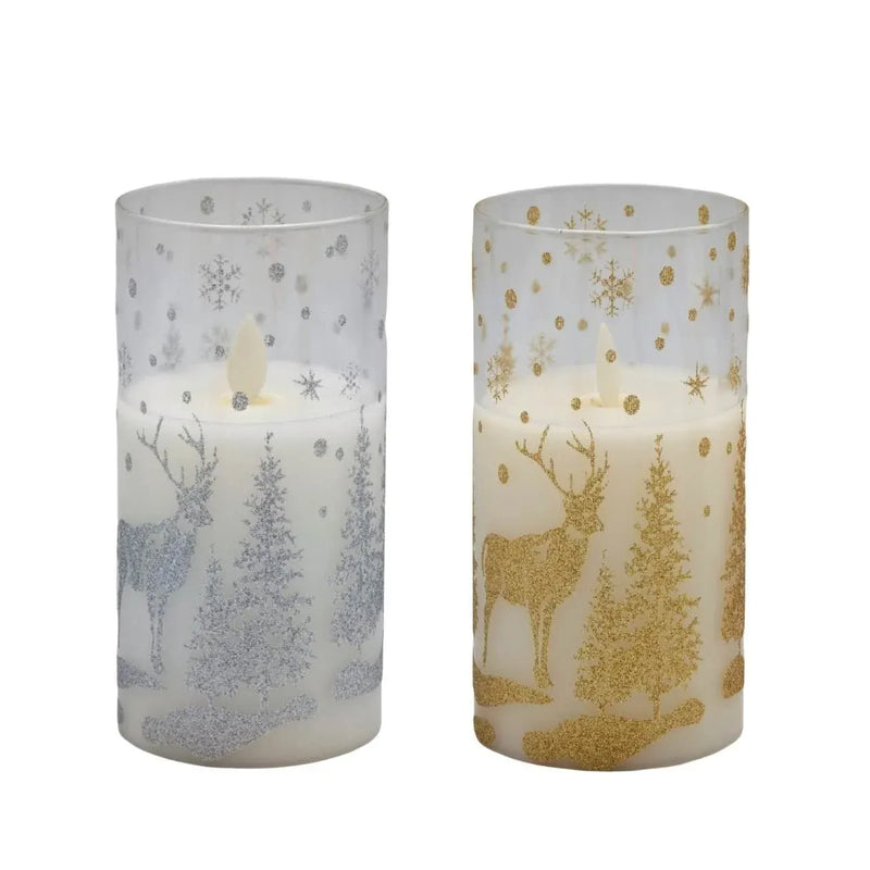 Christmas Glass Tube LED Flickering Candle Large, 7.5 x 15 cm – 2 Assorted Designs, Bulk Buy x12