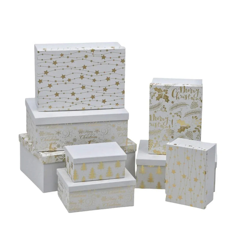 Christmas Gold Foiled Deluxe Gift Box Set, 43 x 34 x 16 cm – Set of 18, 4 Assorted Designs, Bulk Buy x2