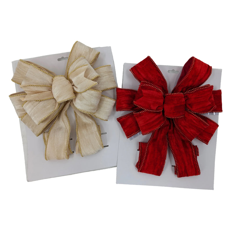 Christmas Red & Champagne Tree Topper Bow, 28 x 78 cm – 2 Assorted Designs, Bulk Buy x12
