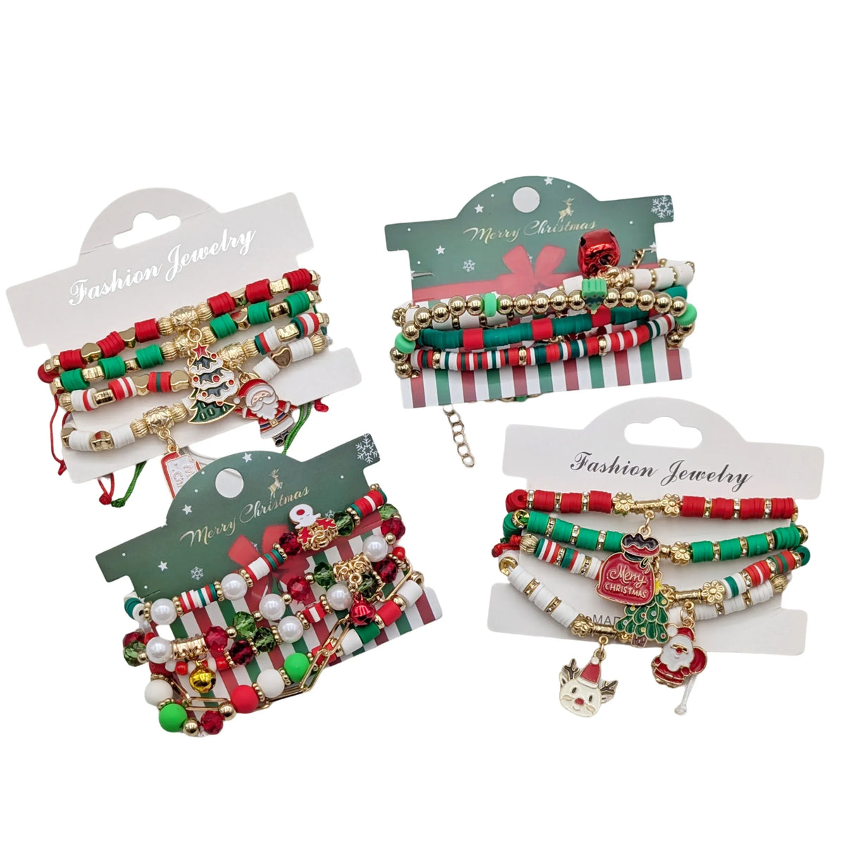 Christmas Jingle Bell Bracelet – Pack of 5, 4 Assorted Designs, Bulk Buy x24
